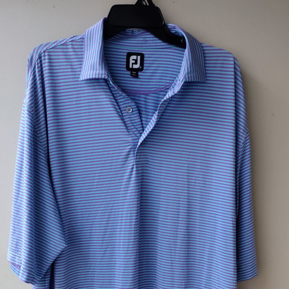 FootJoy Polo Shirt Mens XXL  2XL blue purple strip Golf Performance Short Sleeve